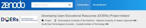 The Developing Open Educational Resources (DOERs) Project Ireland homepage on Zenodo