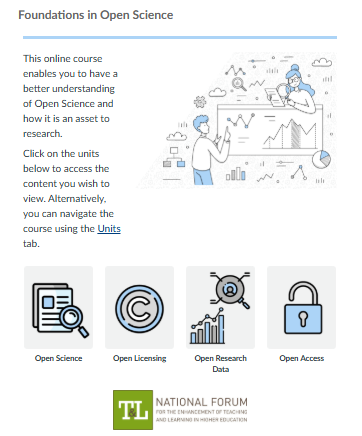 Overview of the modules and descripition of a Foundations in Open Science course
